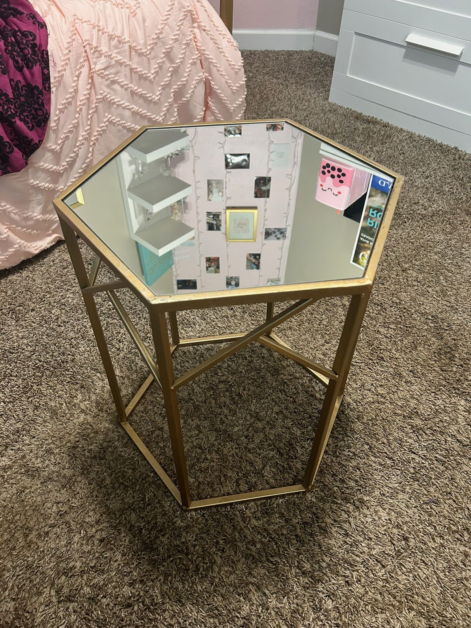 Gold Nightstand W/ Mirror