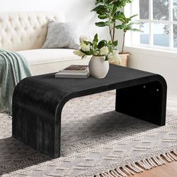 Farmhouse Vintage Crafts Coffee Table, Cocktail Tea Table with Curved Art Deco Design for Living Room Home Office, Easy Assembly, 48" W x 24" D x 18" 