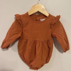 BABY GIRL Yi Pei Ban Rust Orange Long Sleeve Bubble | Size 70/9-12months