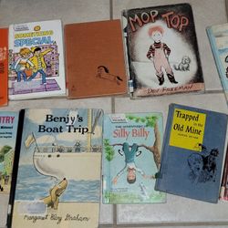 Vintage hardcover books $1 ea
Sam's country.
Dragons dragons.
Chucaro Wild pony of Pampa 
Benji's boat trip
The adventures of silly Billy
Mop top
Trap