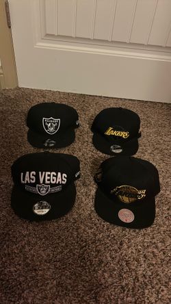 Las Vegas Raiders and Los Angeles Lakers hats