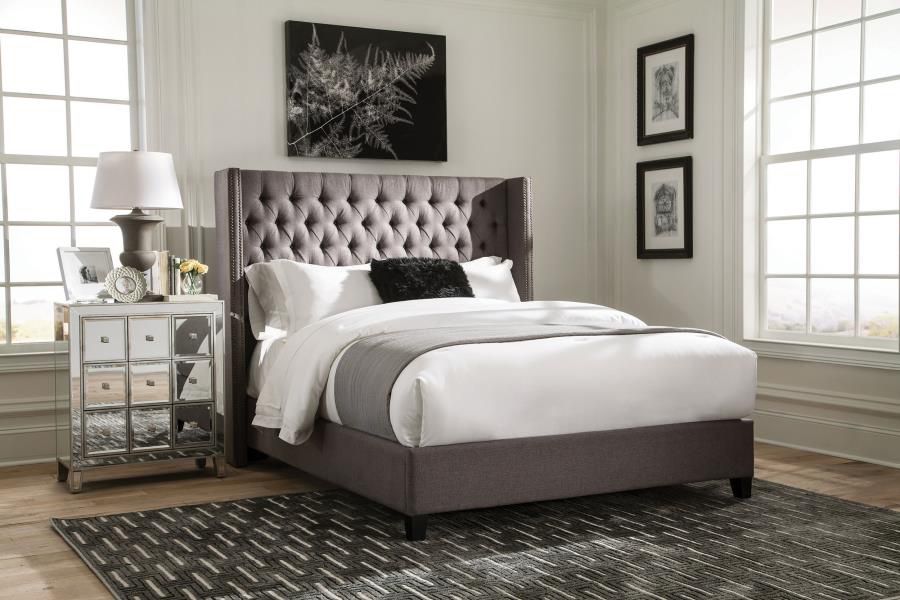 Bancroft Demi-wing Upholstered Queen Bed Grey- Shop Now Pay Later.