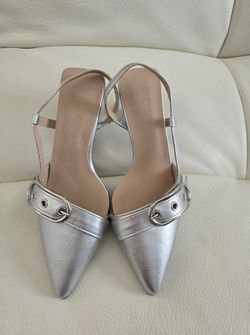 Women's Silver Leather Slingback, Sizes 37, 38, 39