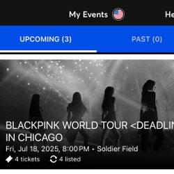 Now 2 Tickets Remaining/ BLACKPINK Chicago World Tour– Face Value - 4 Seats Together  –7/18