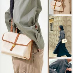 Look-a-like SONGMONT Small Shan Satchel Bag - Canvas Elegant Cream and Tan Women's Bag