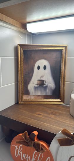 Framed Ghost with Coffee Cup Art Print