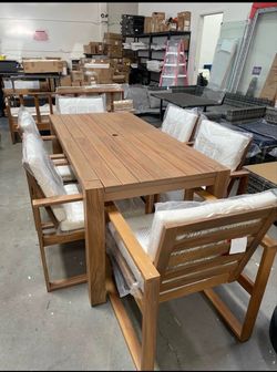 New assembled. 7 Piece Acacia Wood Patio Dining Table Set Outdoor Furniture Table Chair Set