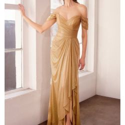 Gold glittery fabric off the shoulder dress / Size XL / Damas / bridesmaids / wedding / Gold dress