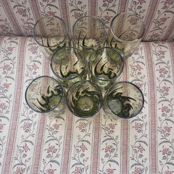 Vintage Anchor Hocking Marked Olive Green Swirl Twist Tall Drinking Glasses