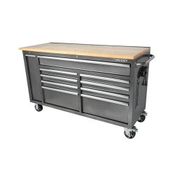 61 in. W X 24 in. D Standard Duty 10-Drawer Mobile Workbench Tool Chest with Sliding Bin Storage Drawer in Silver
