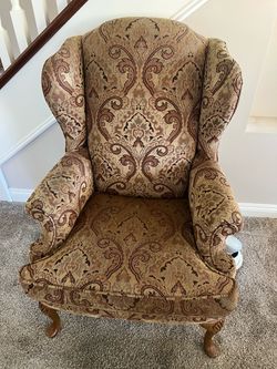 Wingback Accent Chair with Damask Fabric