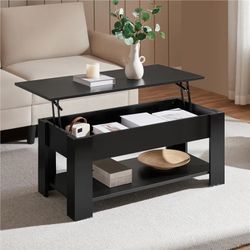 Yaheetech Lift Top Coffee Table with Hidden Compartment and Storage Shelf, Rising Tabletop Dining Table for Living Room Reception Room, 47.5in L, Blac