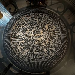 Antique Cairo ware/Damascene Silver inlay ancient Egyptian Motif 8" Decorative Wall Hanging Plate