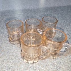 Vintage 5-Piece Set Peach Mini Mugs/Shot Glasses 1.75"