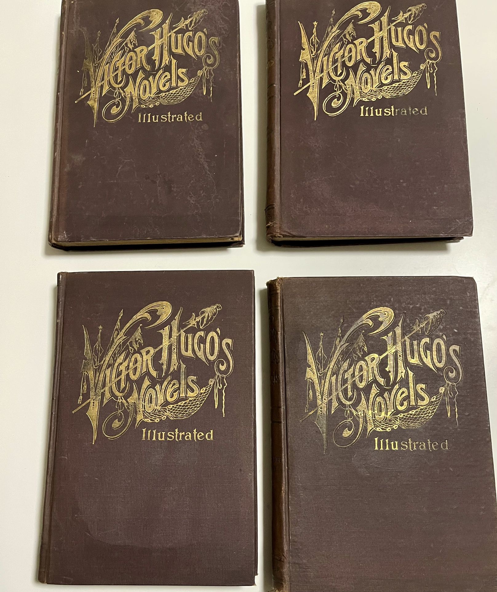 Antique 1888 Victor Hugo Illustrated Novels Set Of 4: Vol I, II,  V