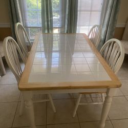 Tile top wooden table and chairs 