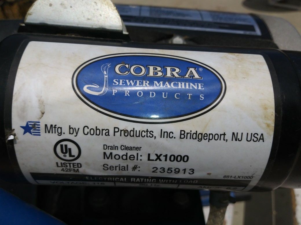 COBRA Sewer Machine DRAIN SNAKE MODEL LX 1000 Serial 235913 for