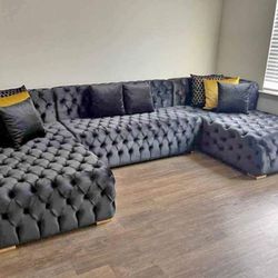 Grey Velvet Sectional 