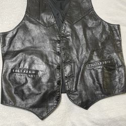 Vintage Black Leather Motorcycle Vest The Leather Shop Sears 42 Reg Lined