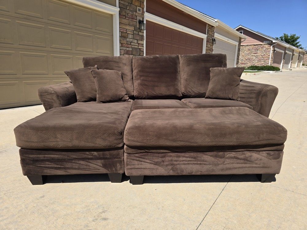 Brown Sectional Sofa W/ Storage Ottoman- Free Delivery 