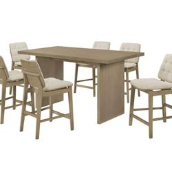 DECKER 7-PIECE 70-INCH RECTANGULAR COUNTER HEIGHT DINING SET CREAM AND NATURAL OAK