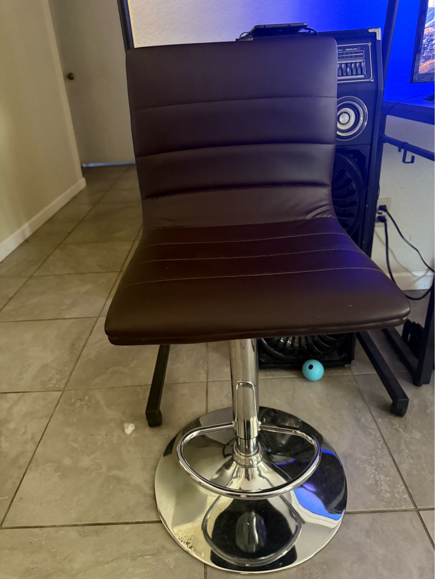Modern Adjustable Swivel Bar Stool - Chrome & Brown