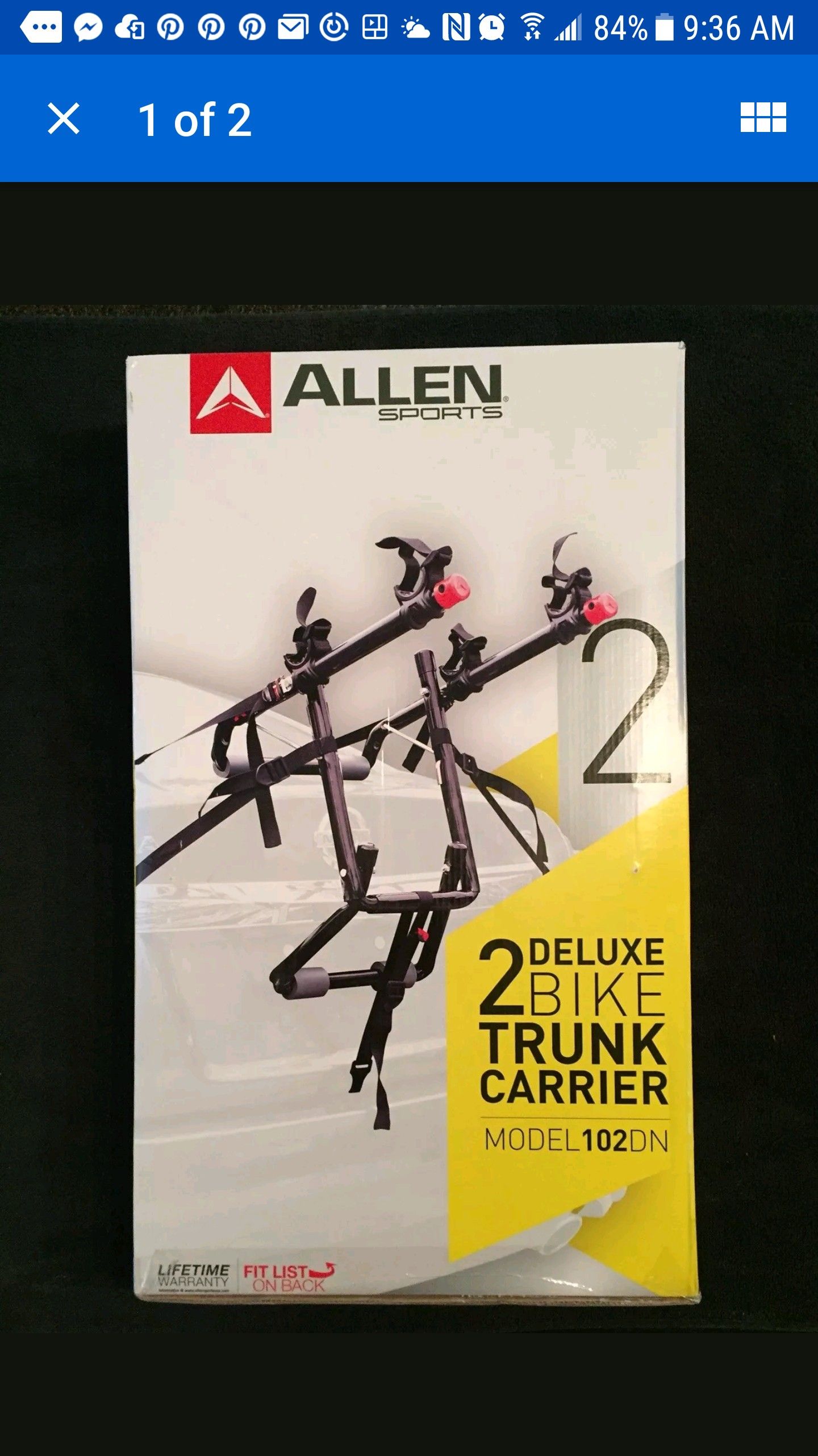 Allen Sports 102DN Deluxe 2-Bike Trunk Mounted Bike Rack, Black