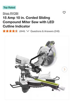 Shop RYOBI 15 Amp 10 in. Corded Sliding Compound Miter Saw with LED Cutline Indicator