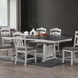 Brand New White & Grey 7pc Formal Dining Table Set
