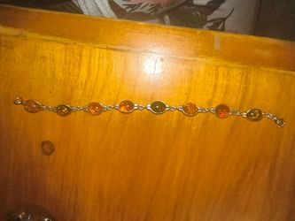 Sterling Amber Beaded Bracelet