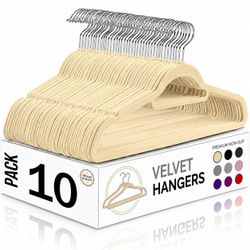 [NEW] 16" Slim Velvet Hangers for Women - 10 Pack (Cream)