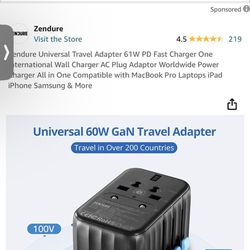 Zendure Universal Travel Adapter 61W PD Fast Charger One International Wall Charger AC Plug Adaptor Worldwide Power Charger All in One Compatible with