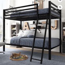Twin-Over-Twin Bunk Beds with Heavy Duty Metal Frame and Ladder, Matte Black