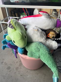 Bucket of Miscellaneous Stuffed Animals