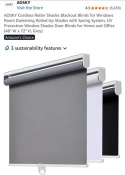Brand New AOSKY Cordless Blackout Roller Shade – Grey 48” x 72”