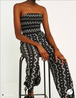 Urban Outfitters Strapless Smocked Geometric Tribal Jumpsuit Size Small