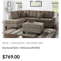 Light Brown Sectional Sofa With Ottoman 