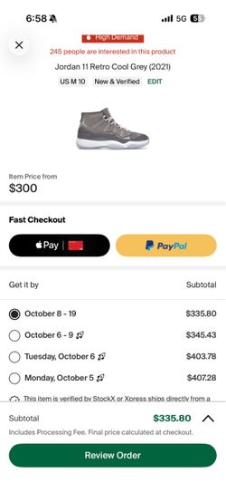 Jordan cool grey 11s size 10 DS WITH RECEIPT