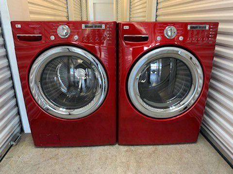 LG CHEERY RED FRONT LOAD WASHER AND ELECTRIC DRYER SET WITH STEAM