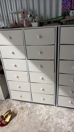 White Fabric Drawer Storage Dresser