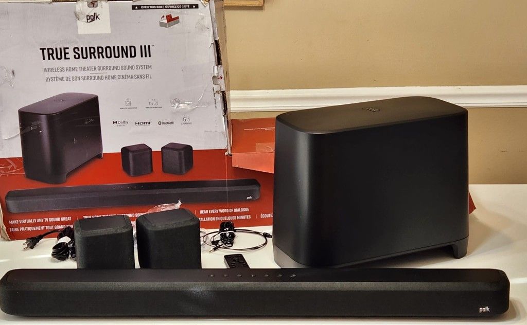 Polk True Surround III 5.1 Channel Wireless Surround Sound System, Includes Sound Bar #836