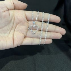 925 Sterling Silver Women CZ Infinity Heart Love Pendant & Mariner Chain