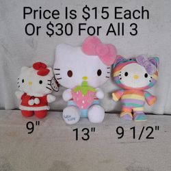 3 Hello Kitty Plushes In Excellent New Condition All For 1 Price Or $15 Each