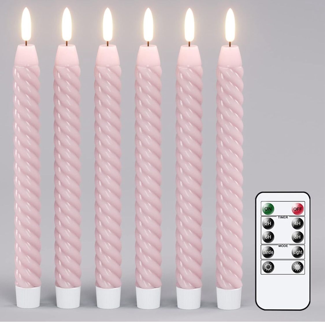 Pink Flameless Taper Candles Pastel Flickering with Remote Timer, 3D Wick LED Spiral Wedding Candles Battery Operated 6 Pack Real Wax Home Birthday Sp