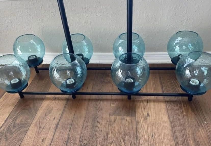 8 Light Glass Globe Linear Chandelier