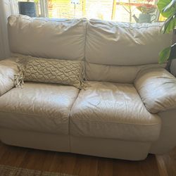 Beige Leather Sofa and Loveseat