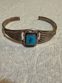 Vintage Sterling Silver Turquoise Cuff Bracelet Signed JP