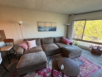 Brown/grey Fabric Sectional Sofa with Double Chaise