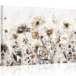 24”x36” Wildflowers Canvas Wall Art Abstract Flower Painting Print on Canvas Neutral Beige Brown