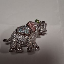 Vintage Swarovski Stemb Silver Tone Elephant Brooch 